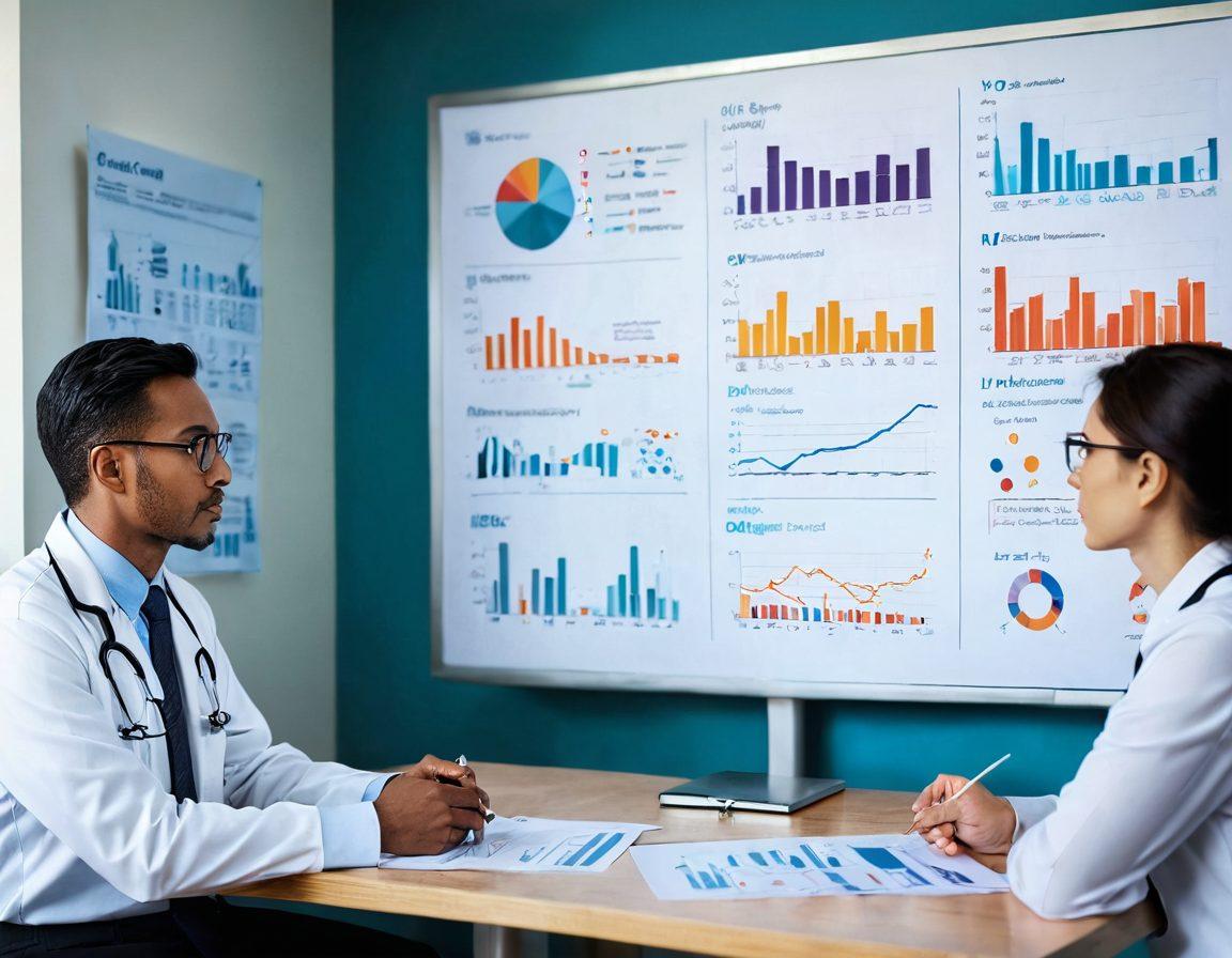A healthcare professional discussing with patients in a modern clinic, showcasing a transparent dialogue about chronic kidney disease (CKD) and ethics. Include elements like charts and graphs representing data on CKD management, surrounded by symbols of policy and ethics, like scales of justice. The scene should evoke a sense of collaboration and hope, with a warm, inviting atmosphere. super-realistic. vibrant colors. soft focus.